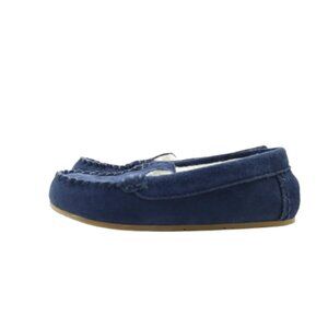 Lands' End Blue Suede Faux-Fur Lined Moccasin Slippers - Boys' 4